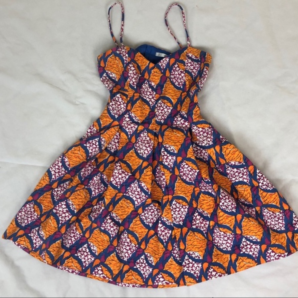 Zara Trafaluc Women's Orange Blue Box Pleat Dress Size S